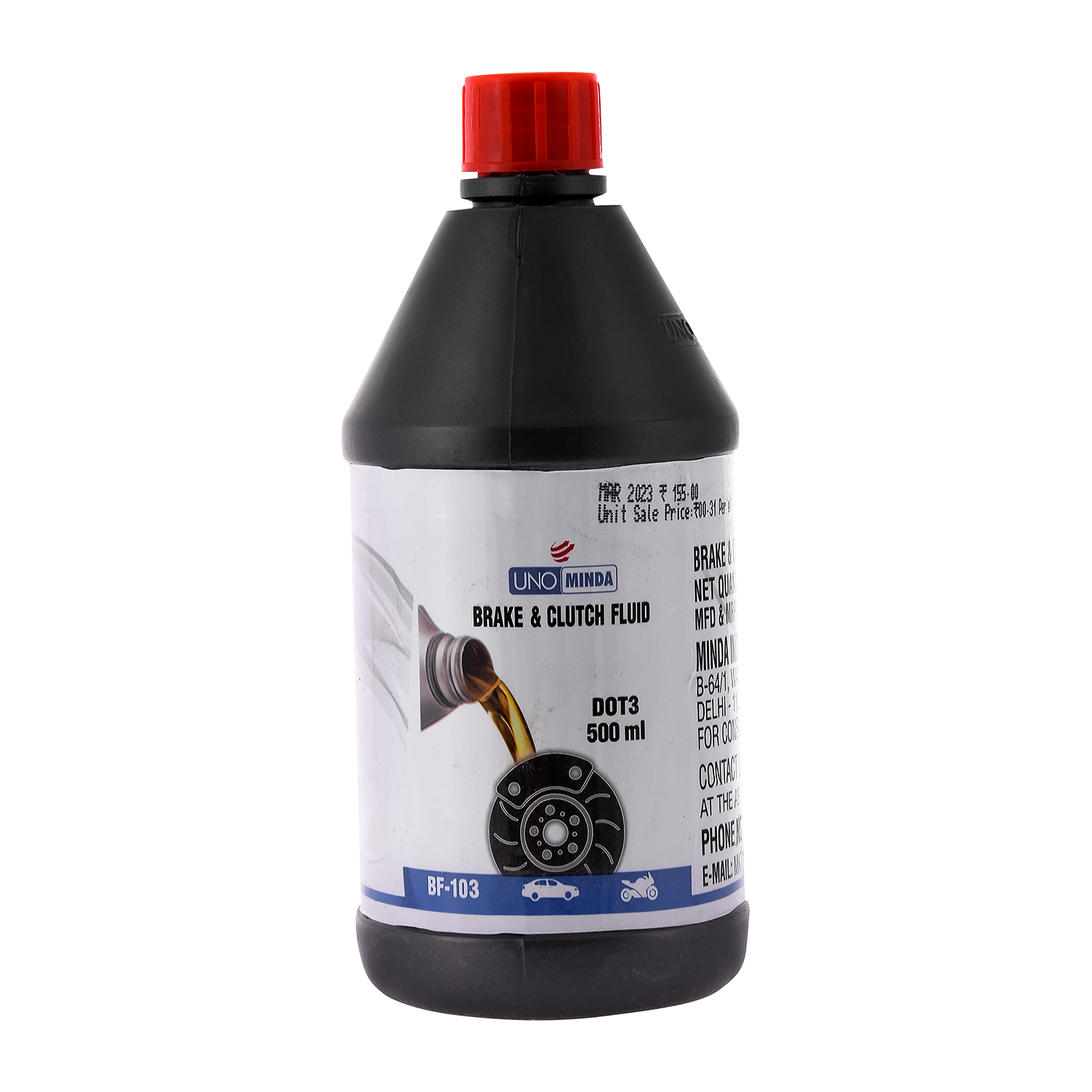 Uno Minda BF-103 Brake Fluid DOT3 500ML for all bikes, Cars, 3 Wheelers and commercial vehicles 