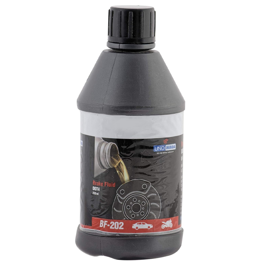Uno Minda BF-202 Brake Fluid DOT4 250ML for all bikes, Cars, 3 Wheelers and commercial vehicles 