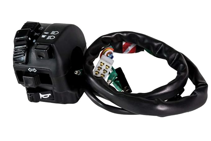 Uno Minda SW-0685BW HANDLE BAR SWITCH- LEFT SIDE - SELF START - 6 PIN WHITE FEMALE COUPLER, 2 PIN FEMALE BLACK COUPLER, 3 WIRE BULLETS & 2 SHORT WIRES For-HERO-SPLENDOR PLS 2015 